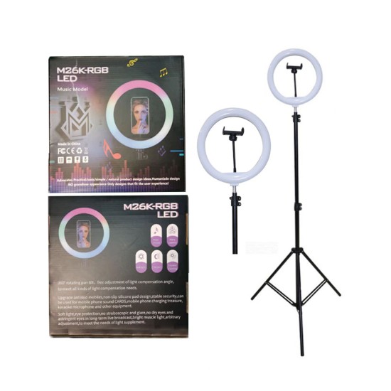 SUPORTE DE RINGLIGHT M26K-RGB COM SUPORTE PARA TELEFONE 26 CM PRETO SUPORTE DE RINGLIGHT M26K-RGB COM SUPORTE PARA TELEFONE 26 CM PRETO